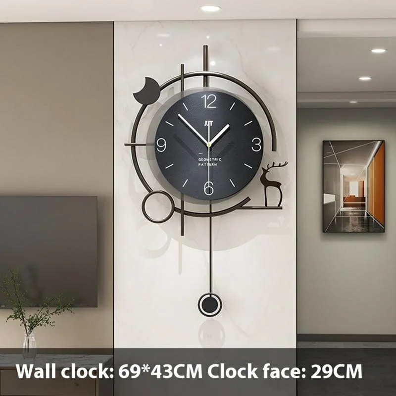 Moderne Wanduhr Dekorativ Holz-Metall Quarz Uhr Wohnzimmer Kreative Leise Zeitanzeige, Größe L