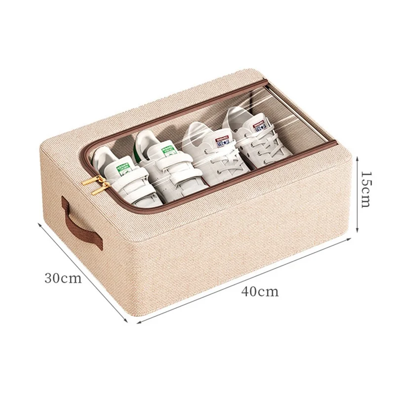 40 x 30 x 15cm Boîte de rangement pour chaussures sous le lit Pliable Coton et lin Organisateur de chaussures avec fenêtre transparente