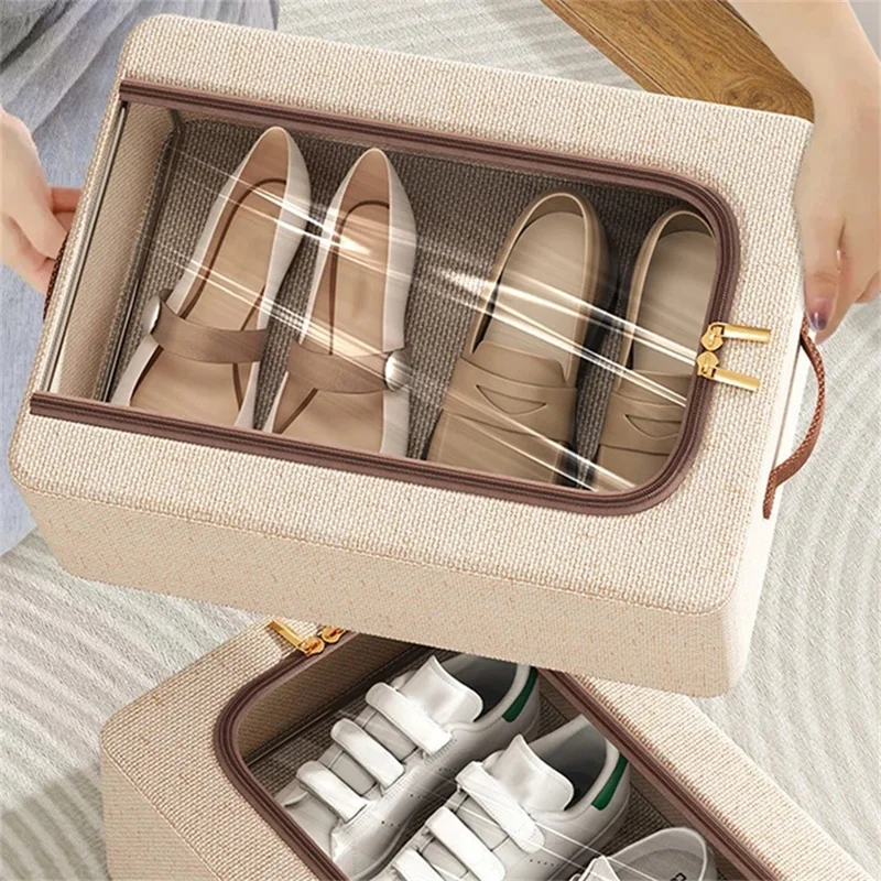 40 x 30 x 15cm Boîte de rangement pour chaussures sous le lit Pliable Coton et lin Organisateur de chaussures avec fenêtre transparente