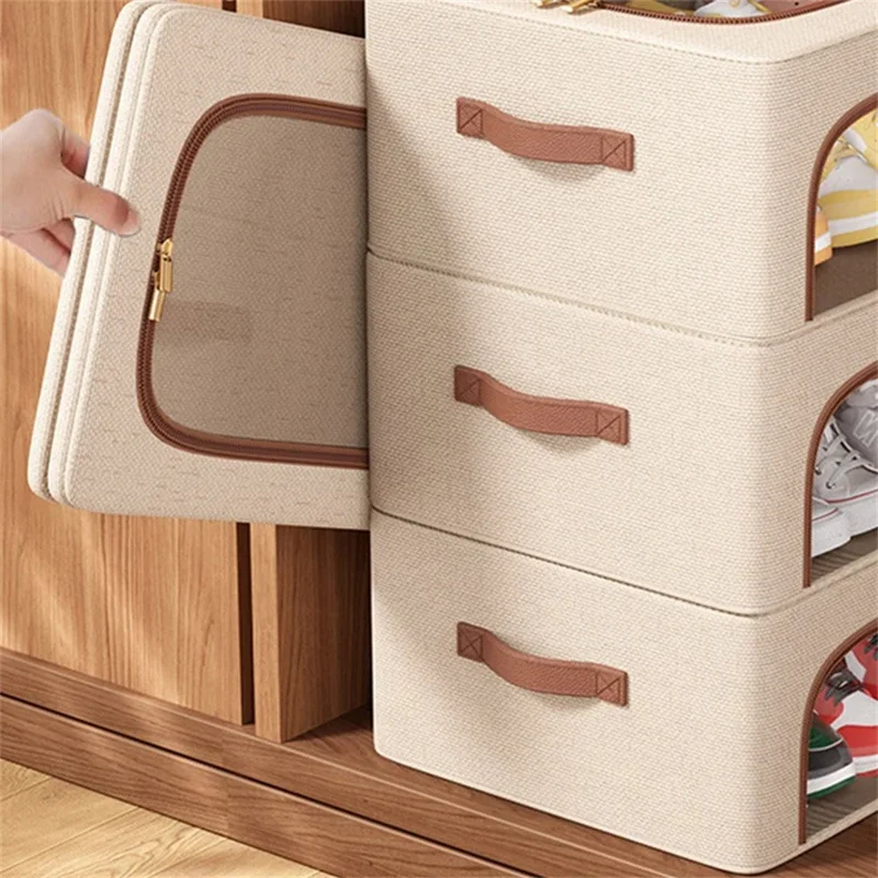 40 x 30 x 15cm Boîte de rangement pour chaussures sous le lit Pliable Coton et lin Organisateur de chaussures avec fenêtre transparente