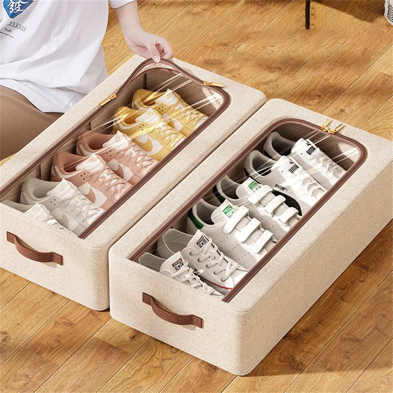 40 x 30 x 15cm Boîte de rangement pour chaussures sous le lit Pliable Coton et lin Organisateur de chaussures avec fenêtre transparente