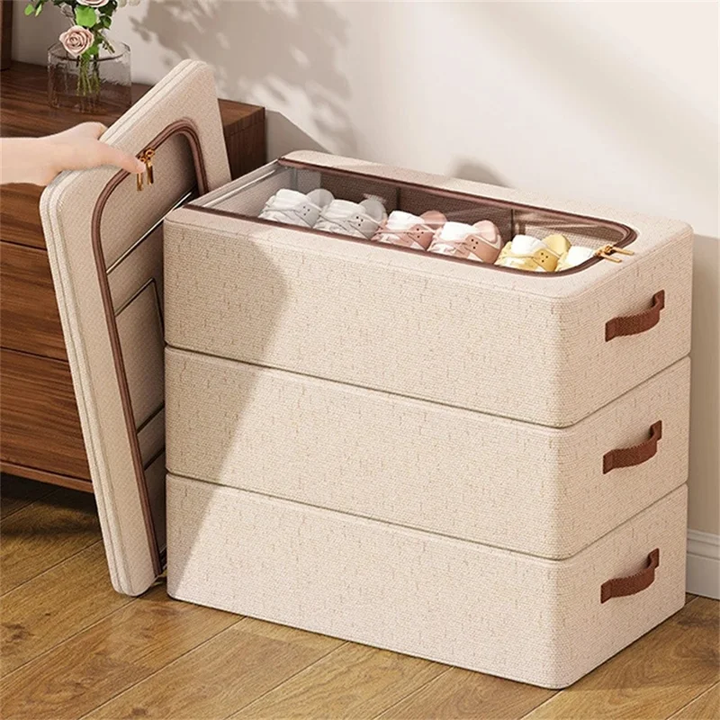 40 x 30 x 15cm Boîte de rangement pour chaussures sous le lit Pliable Coton et lin Organisateur de chaussures avec fenêtre transparente