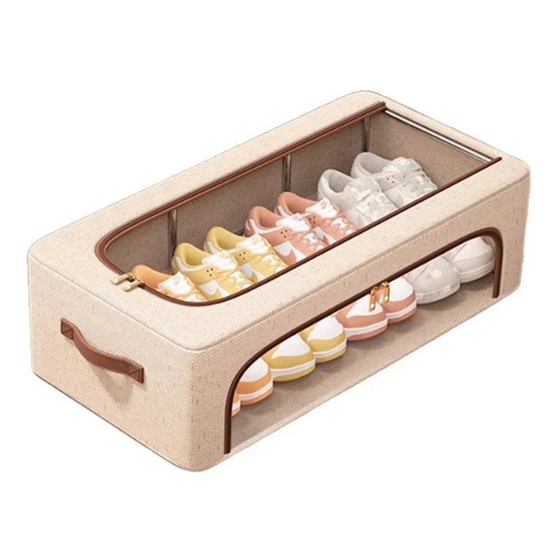 Boîte de rangement pour chaussures sous le lit de 40 x 30 x 21 cm avec fenêtres doubles, organisateur de vêtements pliable en coton et lin