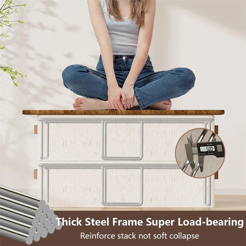 60 x 30 x 21cm Under Bed Shoe Storage Box with Dual Windows Cotton Linen Folding Clothes Organizer