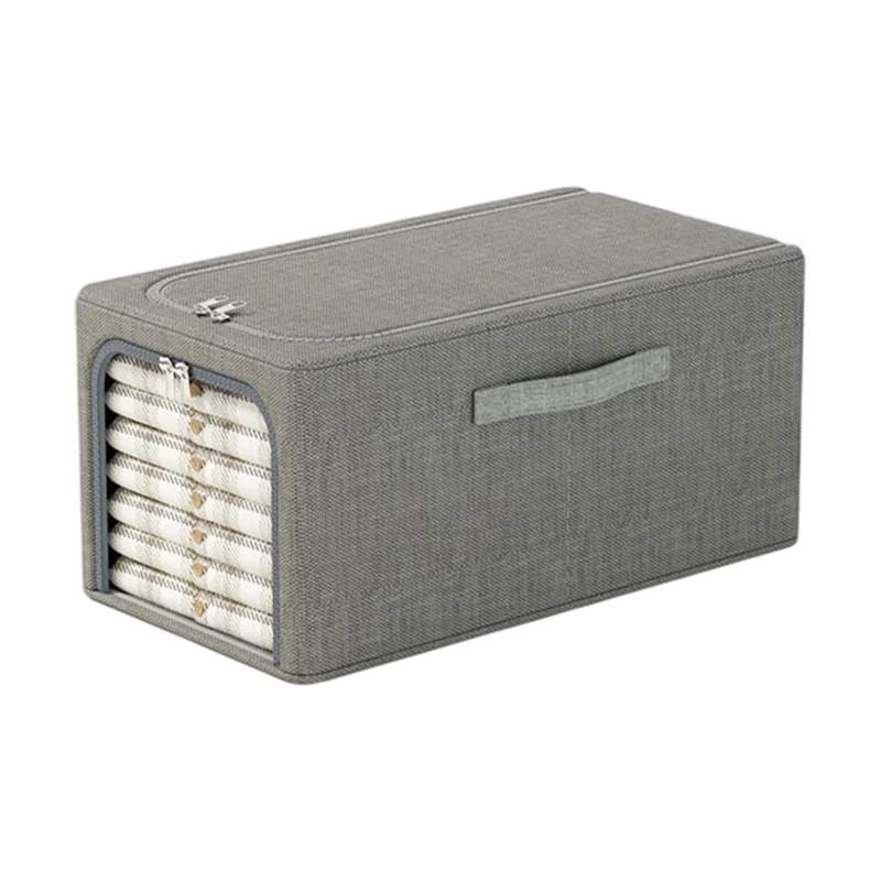49L Portable Folding Storage Box Cotton Linen Clothes Organizer for Closet Wardrobe Toy Storage Bin - Grey