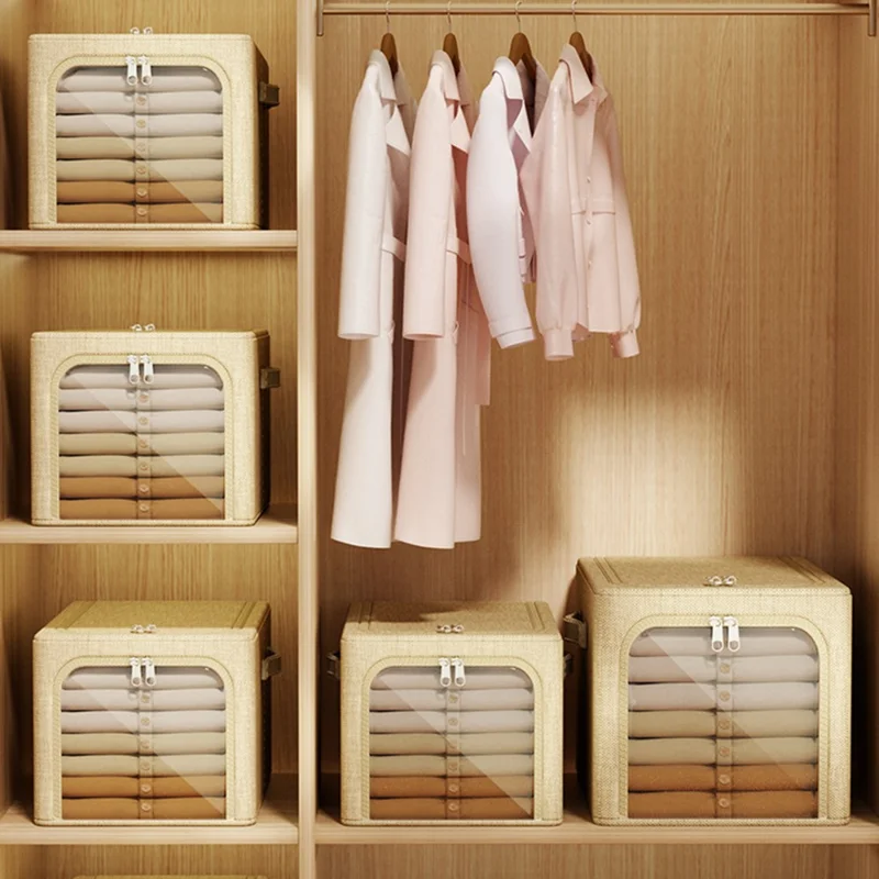 49L Portable Folding Storage Box Cotton Linen Clothes Organizer for Closet Wardrobe Toy Storage Bin - Grey