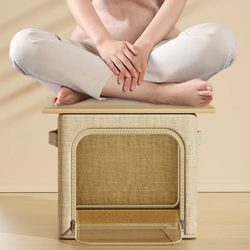 49L Portable Folding Storage Box Cotton Linen Clothes Organizer for Closet Wardrobe Toy Storage Bin - Grey