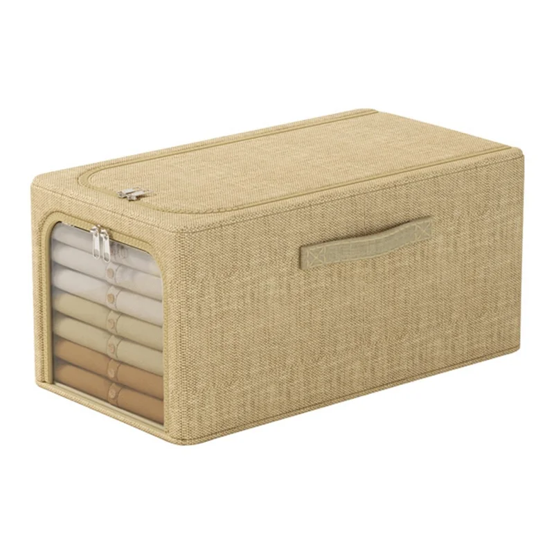 Caixa de Armazenamento Dobrável de 56L, Organizador de Roupas em Algodão e Linho para Guarda-Roupa, Brinquedos - Bege