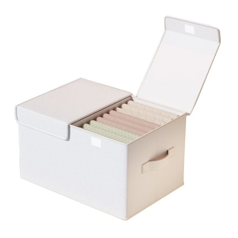 Caixa de Armazenamento Dobrável de Algodão e Linho 44 x 30 x 25cm com Tampa Dupla para Guarda-Roupa - Organizador Portátil