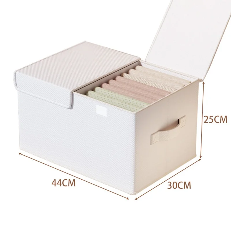 Caixa de Armazenamento Dobrável de Algodão e Linho 44 x 30 x 25cm com Tampa Dupla para Guarda-Roupa - Organizador Portátil