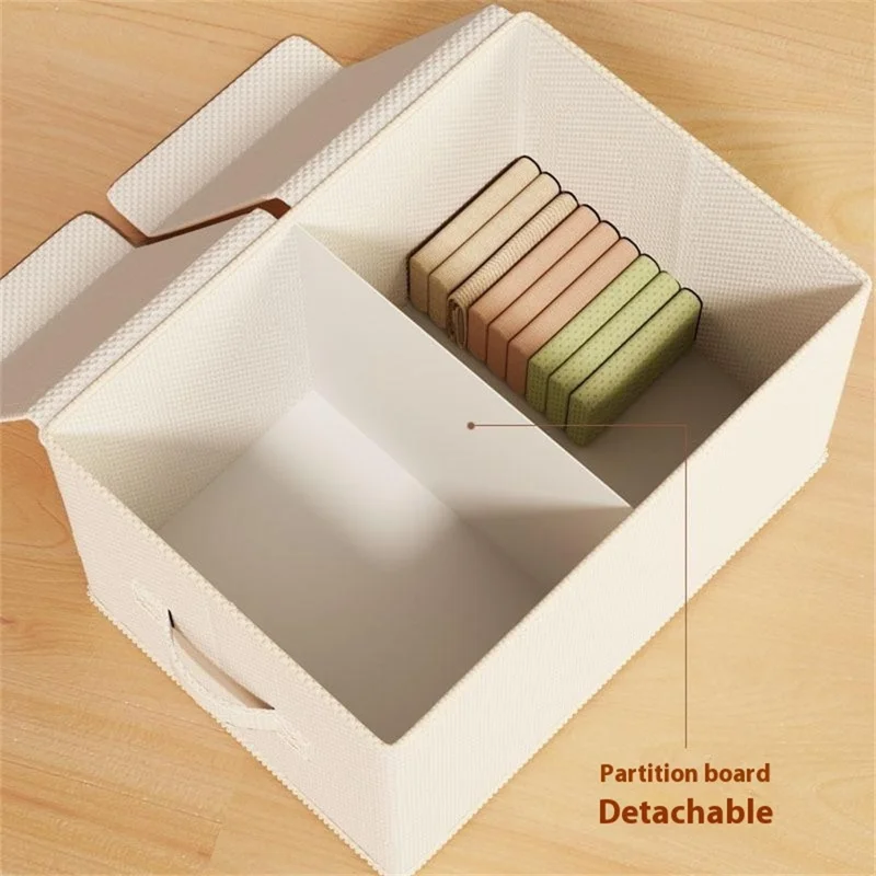 Caixa de Armazenamento Dobrável de Algodão e Linho 44 x 30 x 25cm com Tampa Dupla para Guarda-Roupa - Organizador Portátil