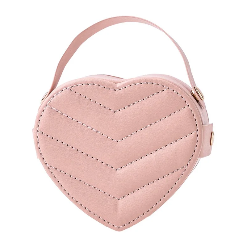 sp01350 Heart Shape Jewelry Box PU Leather Portable Organizer for Earrings Rings Travel Storage Case - Pink