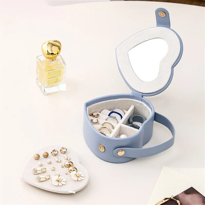 sp01350 Heart Shape Jewelry Box PU Leather Portable Organizer for Earrings Rings Travel Storage Case - Pink