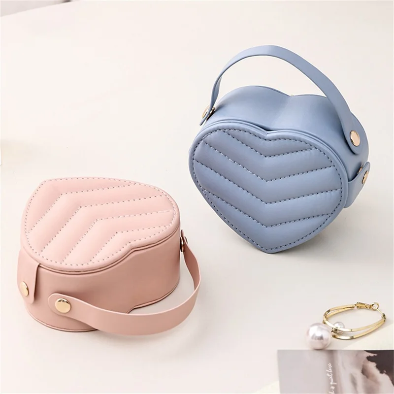 sp01350 Heart Shape Jewelry Box PU Leather Portable Organizer for Earrings Rings Travel Storage Case - Pink