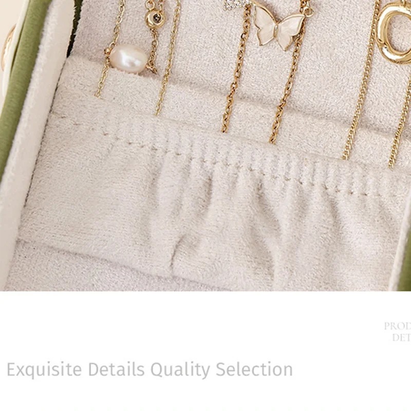 SP01344 Boîte de rangement portable pour bijoux Organisateur de bagues et de colliers Étui en cuir - Vert / Poignée longue