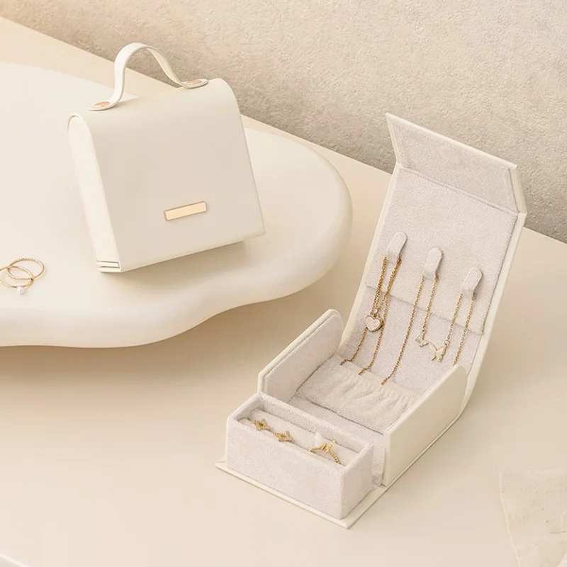 SP01344 Boîte de rangement portable pour bijoux Organisateur de bagues et de colliers Étui en cuir - Vert / Poignée longue