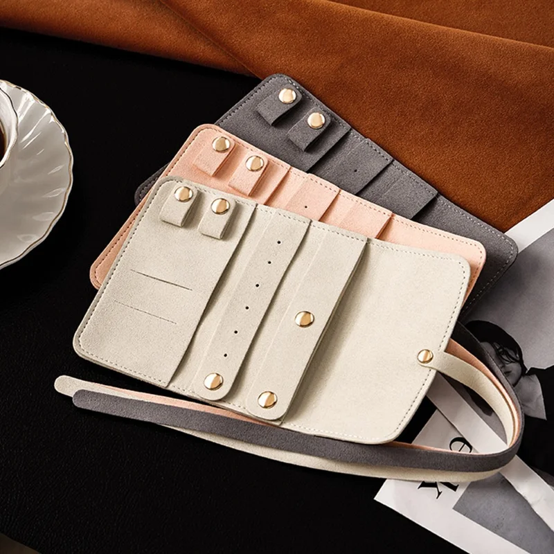 EP-00712 Portable Jewelry Organizer Roll Case Earrings Rings Necklace Storage Bag - Beige
