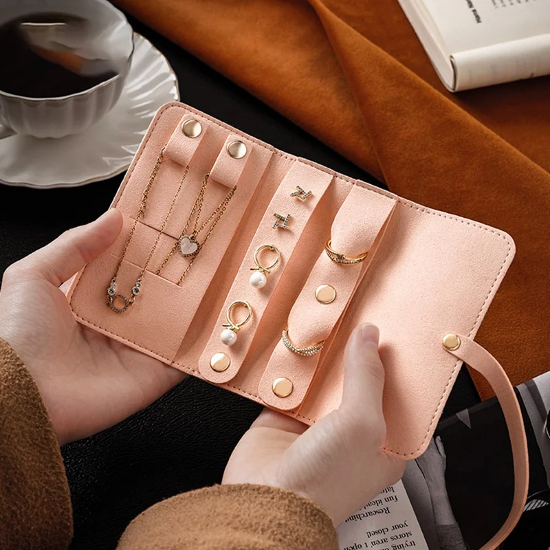 EP-00712 Portable Jewelry Organizer Roll Case Earrings Rings Necklace Storage Bag - Beige