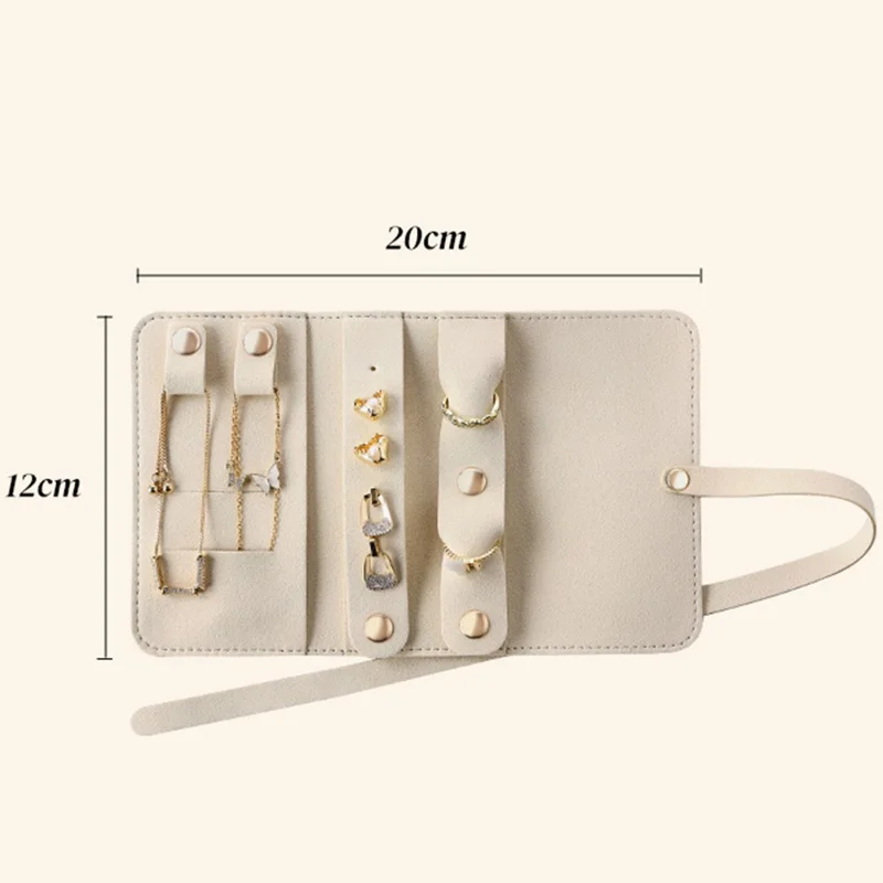 EP-00712 Portable Jewelry Organizer Roll Case Earrings Rings Necklace Storage Bag - Beige