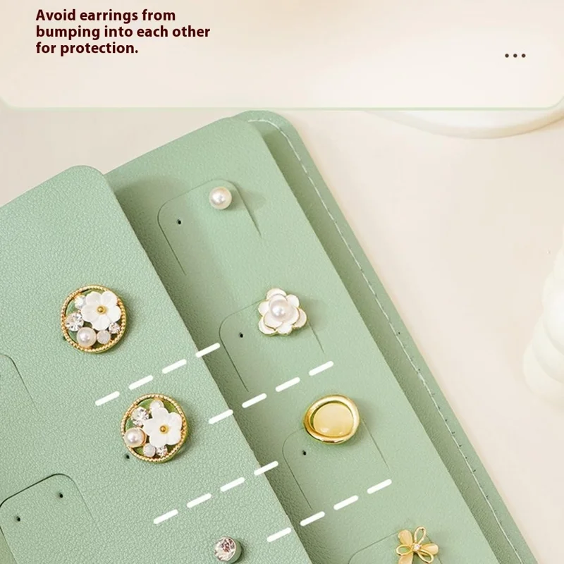 SP01260 Organizador de Pendientes Portátil Libro de Cuero de PU Bolsa de Almacenamiento de Joyas para Pendientes de Botón, Colgantes y Aros - Verde