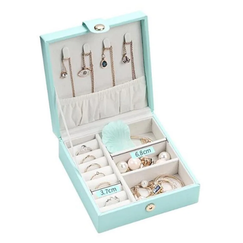 sp01176 Portable Jewelry Organizer Box PU Leather Storage Case for Earrings Rings Necklaces - Blue
