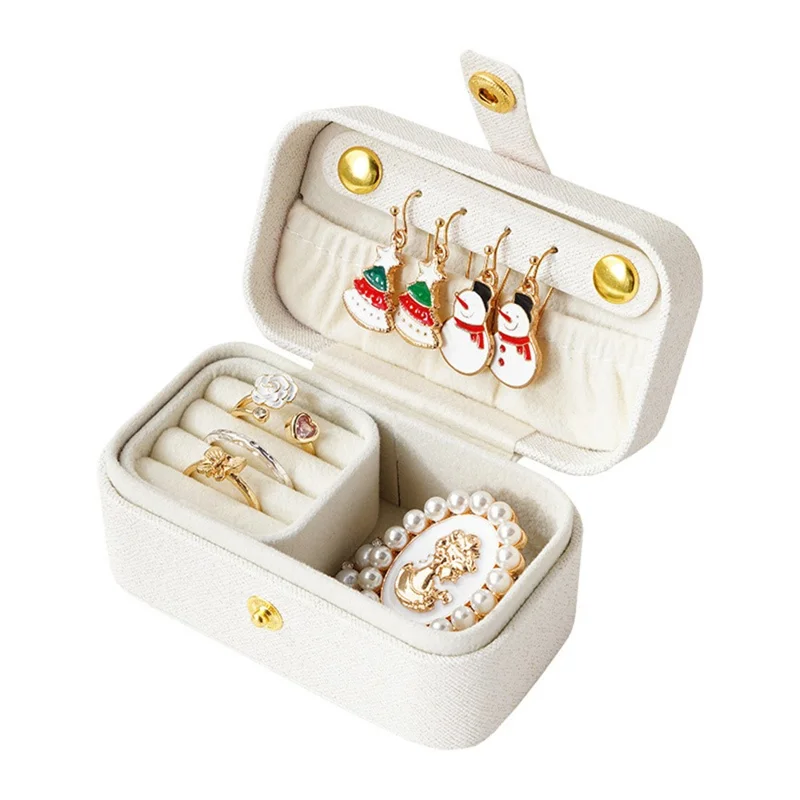 SP01258 Mini Boîte de Rangement pour Bijoux Portable Étui de Voyage pour Boucles d'Oreilles Clous et Bagues - Blanc