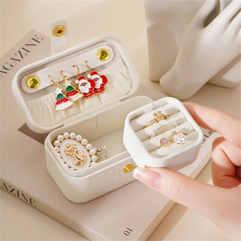 SP01258 Mini Boîte de Rangement pour Bijoux Portable Étui de Voyage pour Boucles d'Oreilles Clous et Bagues - Blanc