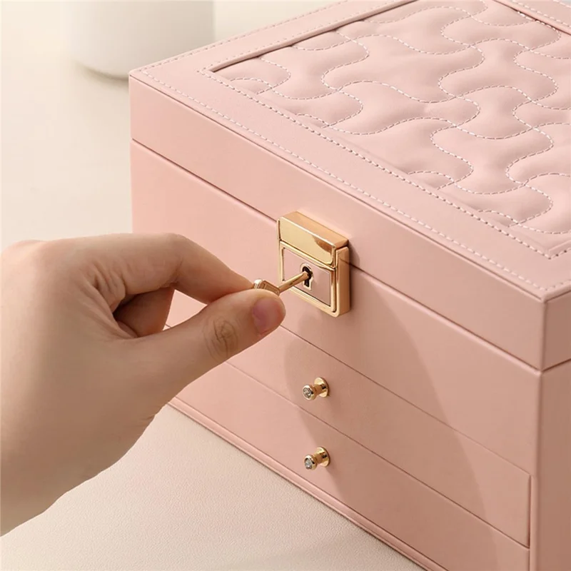 sp01265 Elegant Jewelry Box with Drawers for Necklaces Rings Bracelets PU Leather Organizer Case - Pink