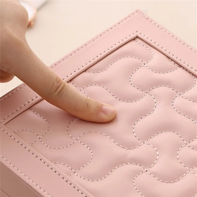 sp01265 Elegant Jewelry Box with Drawers for Necklaces Rings Bracelets PU Leather Organizer Case - Pink