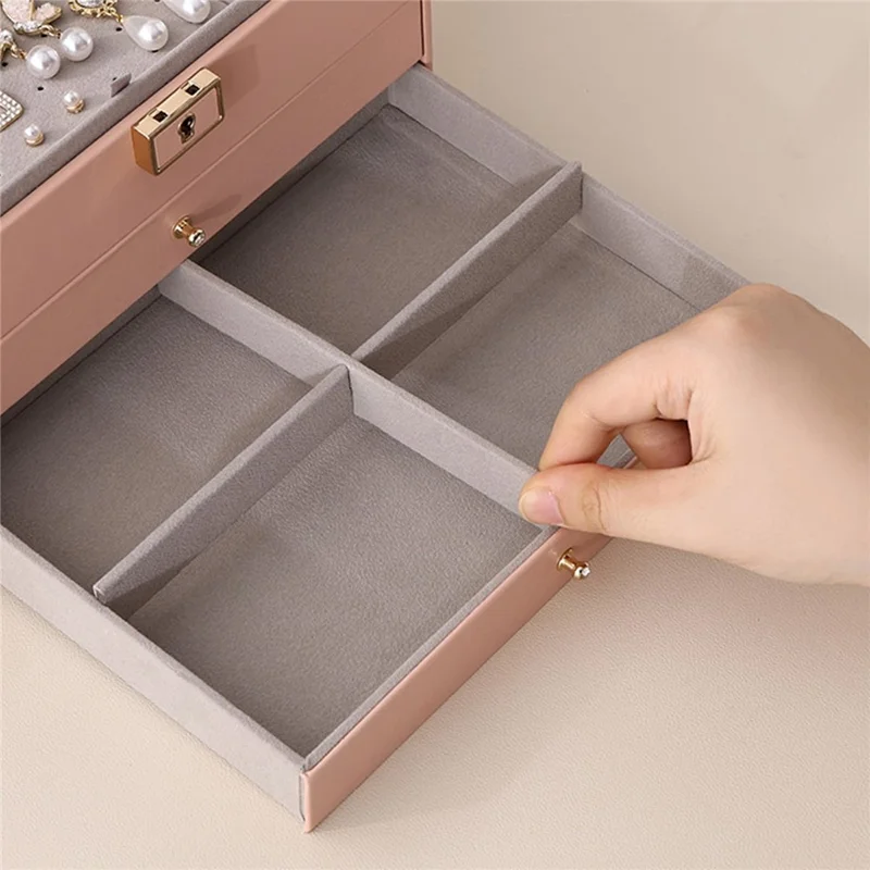sp01265 Elegant Jewelry Box with Drawers for Necklaces Rings Bracelets PU Leather Organizer Case - Pink