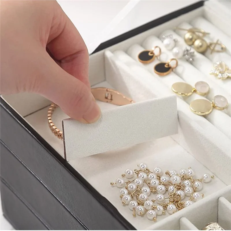 Boîte de Rangement pour Bijoux à Grande Capacité 3 Tiroirs - Noir