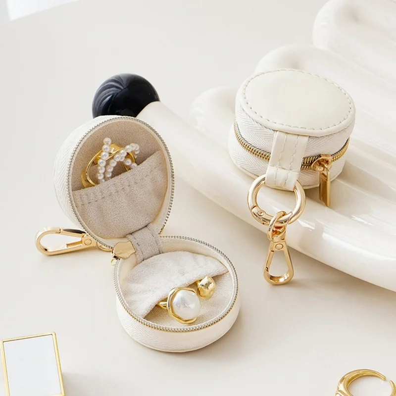 SP01310 Portable Mini Jewelry Organizer Bag Rings Earrings Necklaces Travel Storage Case - White