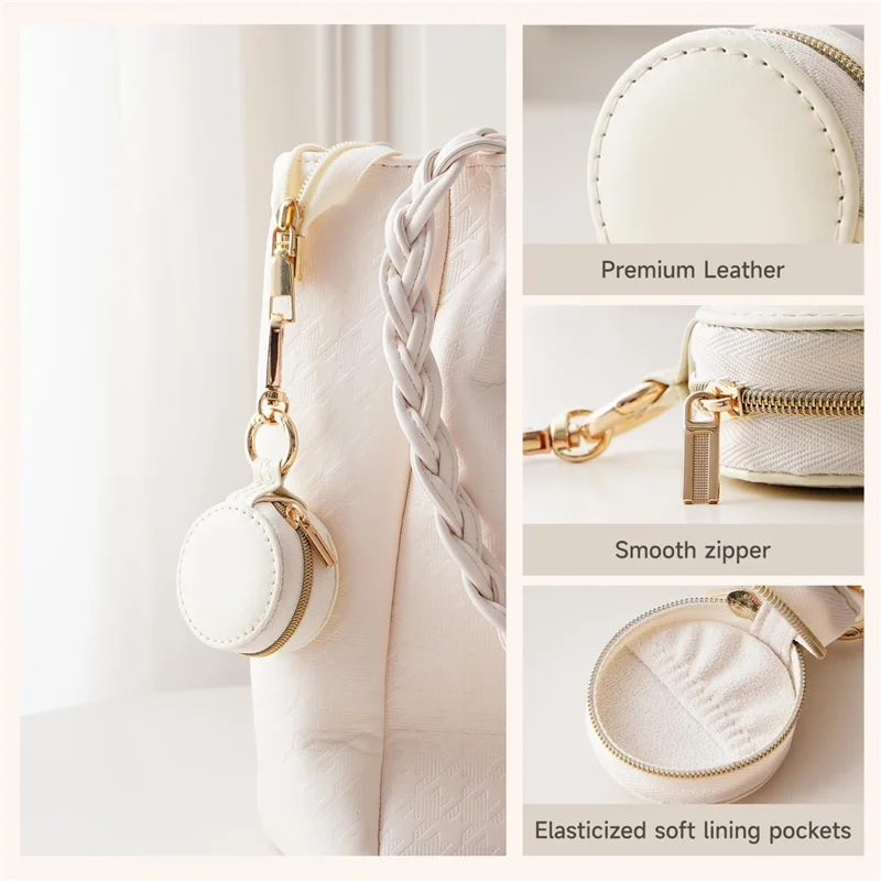 SP01310 Portable Mini Jewelry Organizer Bag Rings Earrings Necklaces Travel Storage Case - White
