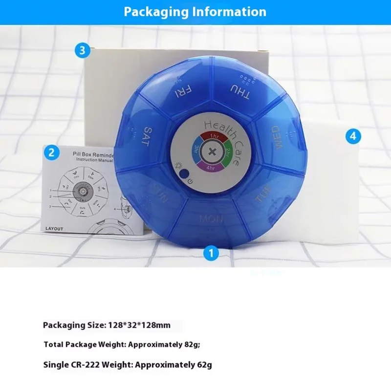 Organizzatore portatile per pillole con 7 scomparti, promemoria elettronico, impermeabile, scatola per medicinali giornalieri con allarme - Blu