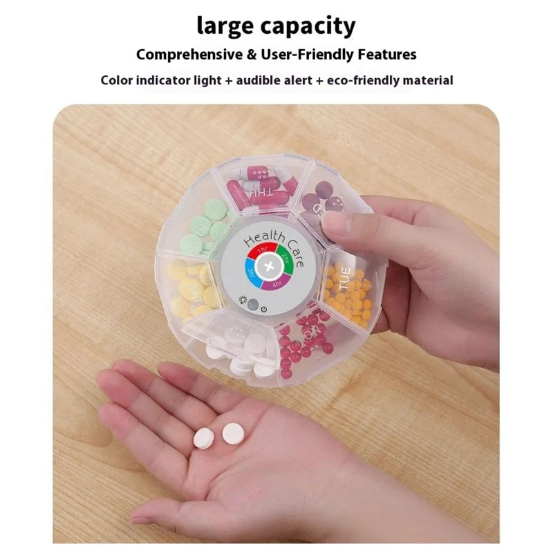 Organizzatore portatile per pillole con 7 scomparti, promemoria elettronico, impermeabile, scatola per medicinali giornalieri con allarme - Blu