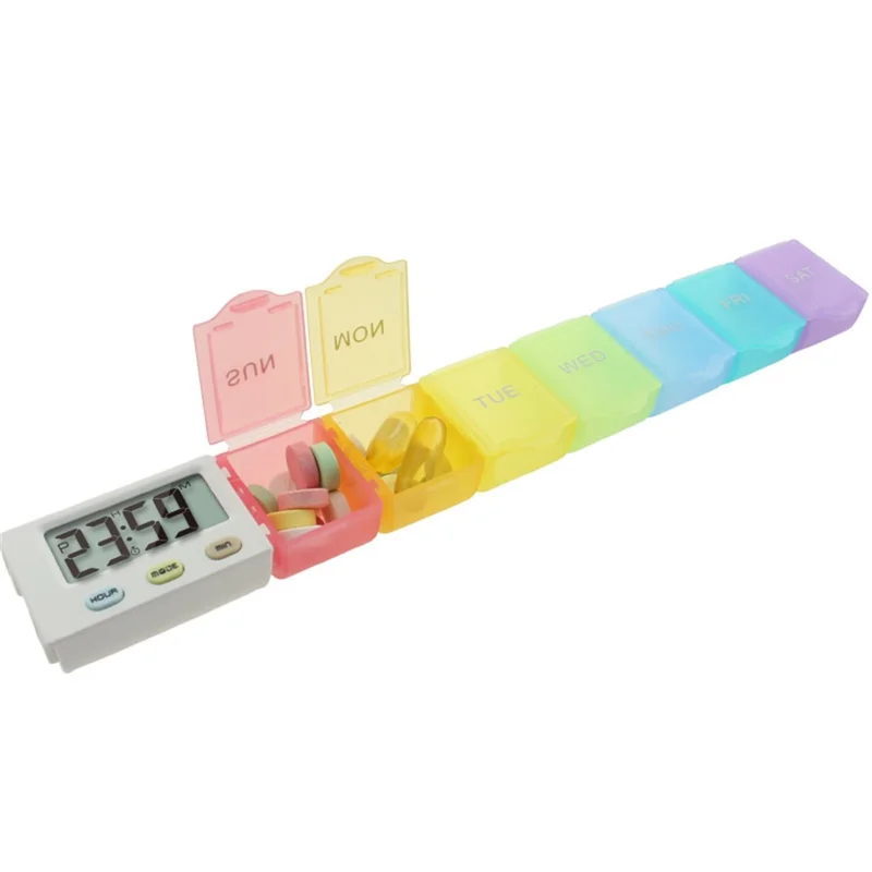 Organisateur de pilules portable à 7 compartiments Boîte de rangement hebdomadaire pour médicaments Conteneur multicolore