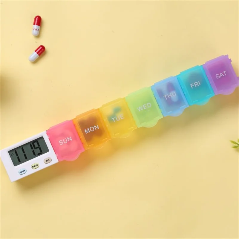 Organisateur de pilules portable à 7 compartiments Boîte de rangement hebdomadaire pour médicaments Conteneur multicolore