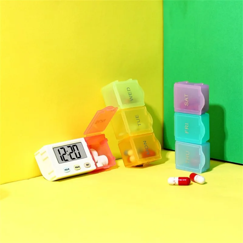 Organisateur de pilules portable à 7 compartiments Boîte de rangement hebdomadaire pour médicaments Conteneur multicolore