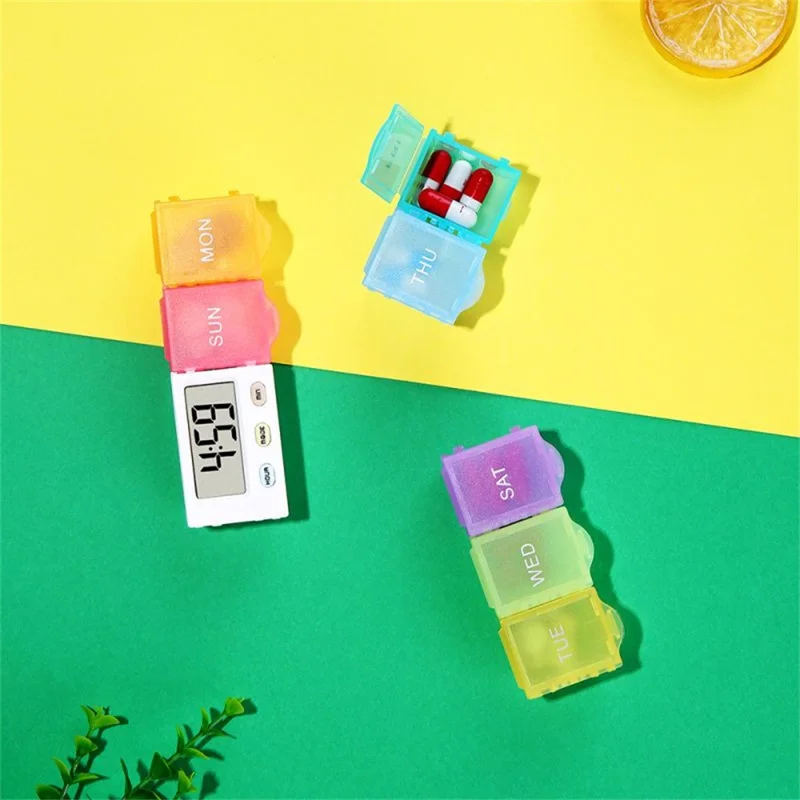 Organisateur de pilules portable à 7 compartiments Boîte de rangement hebdomadaire pour médicaments Conteneur multicolore