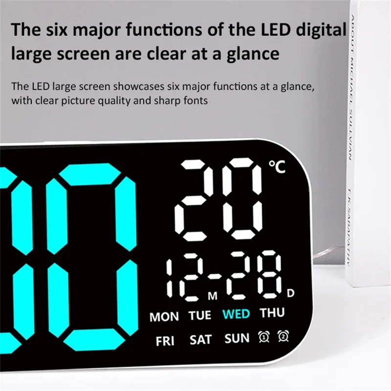 GH9016 19,5-Zoll-LED-Wanduhr Multifunktions-Kalenderanzeige Thermometer mit Fernbedienung - Weißes Gehäuse + Weißes Licht
