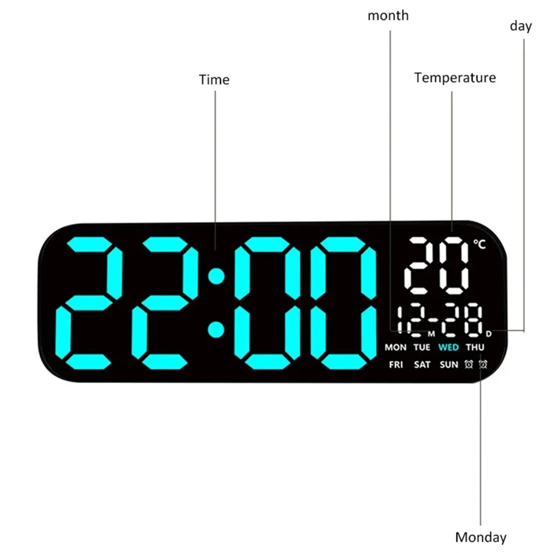 GH9016 19,5-Zoll-LED-Wanduhr Multifunktions-Kalenderanzeige Thermometer mit Fernbedienung - Weißes Gehäuse + Weißes Licht