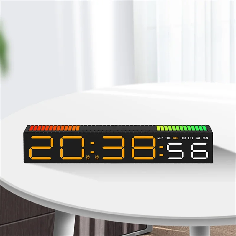 5517 12 / 24H Display LED Digital Clock with Sound Pickup RGB Rhythm Light Electronic Clock for Bedroom - Black Shell+White Light