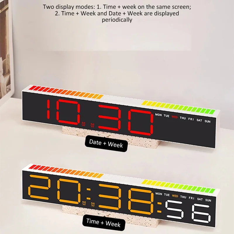 5517 12 / 24H Display LED Digital Clock with Sound Pickup RGB Rhythm Light Electronic Clock for Bedroom - Black Shell+White Light