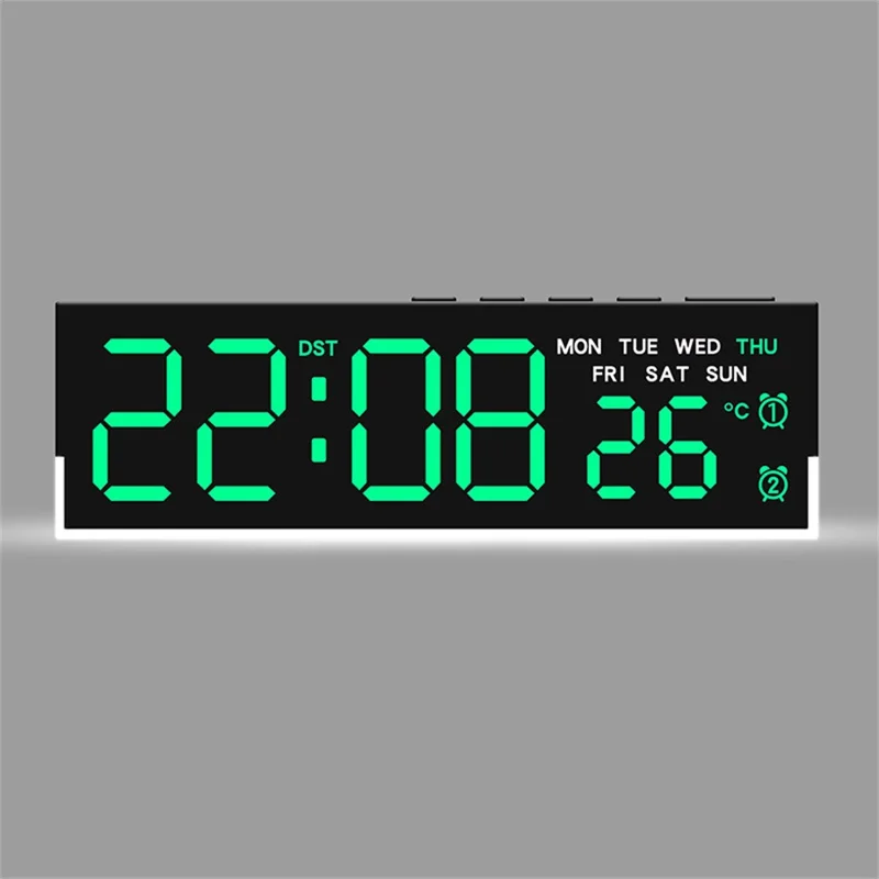 5519 Multifunction LED Digital Alarm Clock Temperature Display Bedside Clock with Ambient Light - Black Shell+Green Light