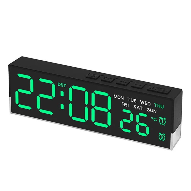 5519 Multifunction LED Digital Alarm Clock Temperature Display Bedside Clock with Ambient Light - Black Shell+Green Light