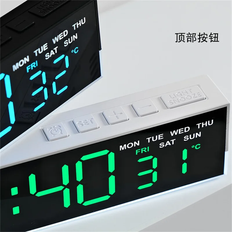 5519 Multifunction LED Digital Alarm Clock Temperature Display Bedside Clock with Ambient Light - Black Shell+Green Light