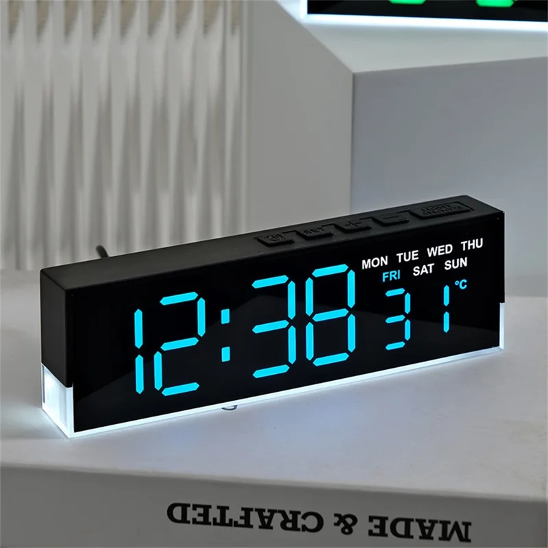 5519 Multifunction LED Digital Alarm Clock Temperature Display Bedside Clock with Ambient Light - Black Shell+Green Light