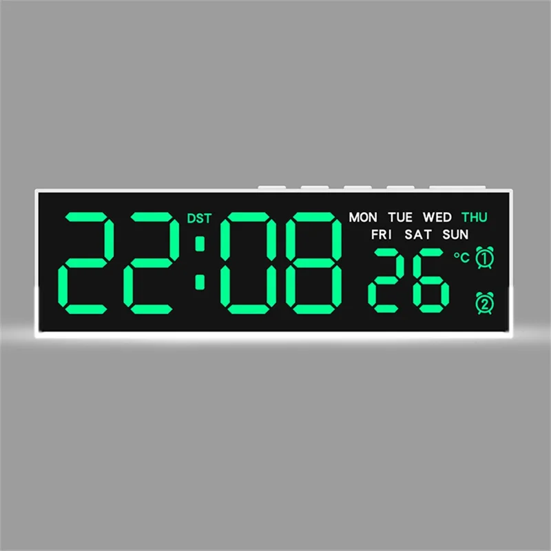 5519 Multifunction LED Digital Alarm Clock Temperature Display Bedside Clock with Ambient Light - White Shell+Green Light