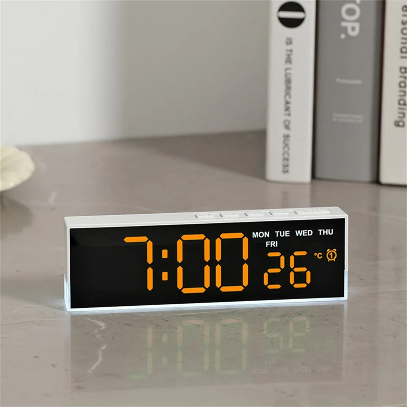 5519 Multifunction LED Digital Alarm Clock Temperature Display Bedside Clock with Ambient Light - White Shell+Green Light