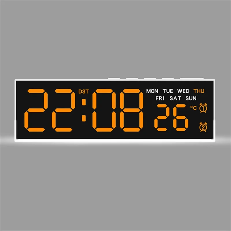 5519 Multifunction LED Digital Alarm Clock Temperature Display Bedside Clock with Ambient Light - White Shell+Orange Light